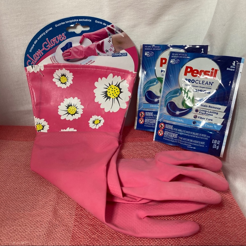 Fancy Pink Floral Dishwashing Chore Gloves NWT